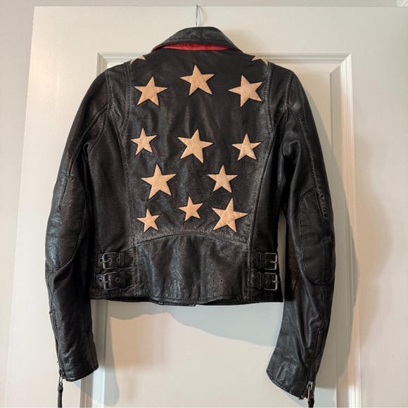 Free People X Mauritius Christy Star Rainbow leather moto jacket Small/6 Bomber - Picture 2 of 9